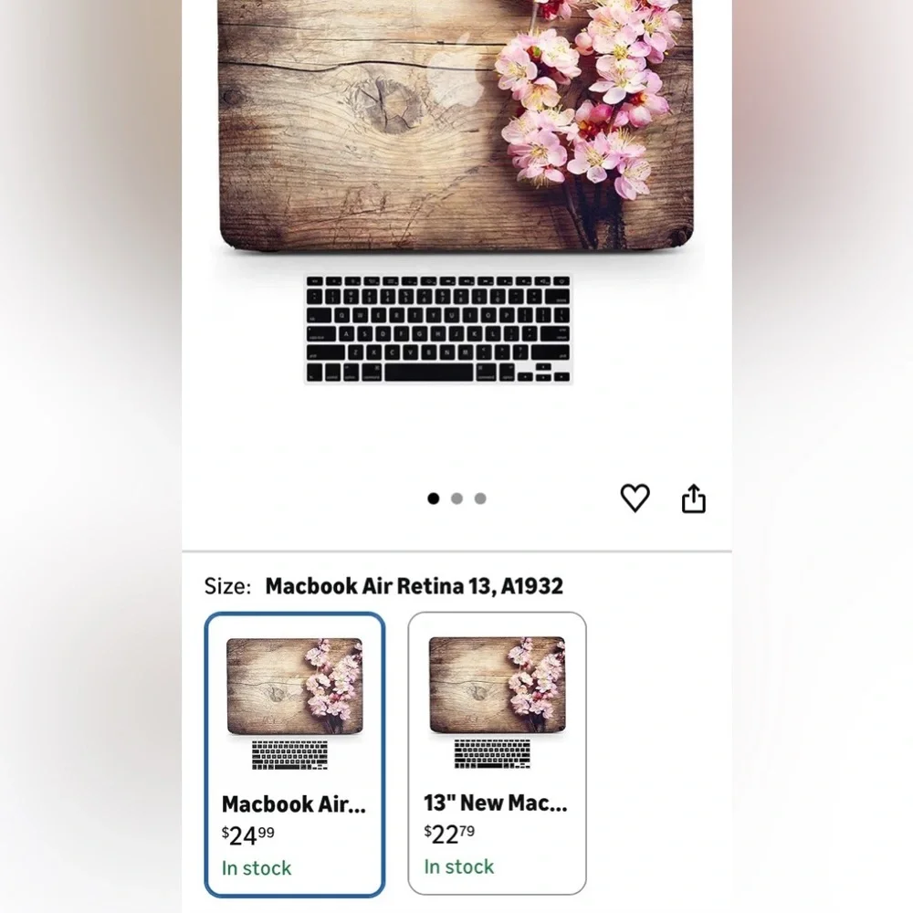 Apple MacBook Air with Charger & Cherry Blossom Wood Case & keyboard cover